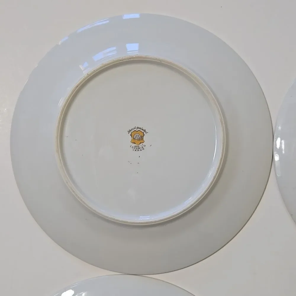 Hand Painted Bambo Plates Occupied Japan Set of 4 Mame-Zara Appetizer Dessert‎